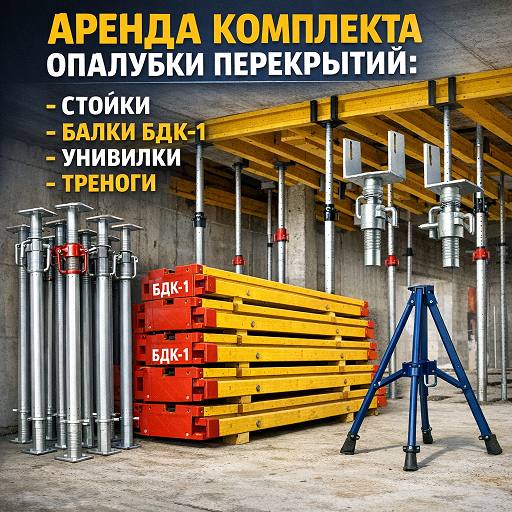 Аренда комплекта опалубки перекрытий: Стойки, Балки БДК-1, Унивилки, Треноги